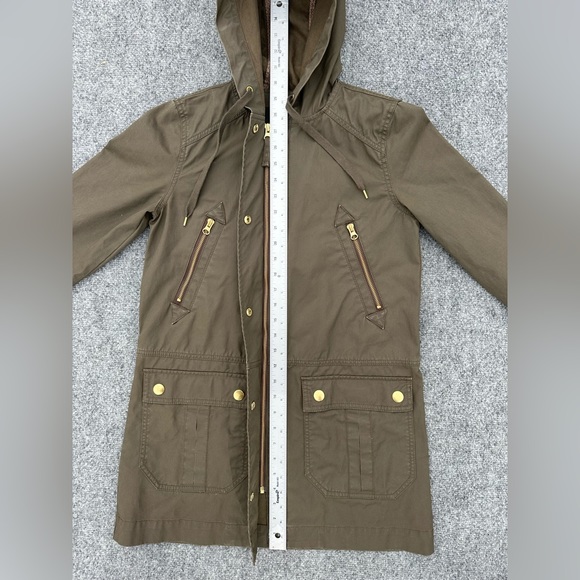 Womens J.Crew Hooded Distressed Green Military Long Field Zip up Jacket Size XXS - Picture 7 of 12